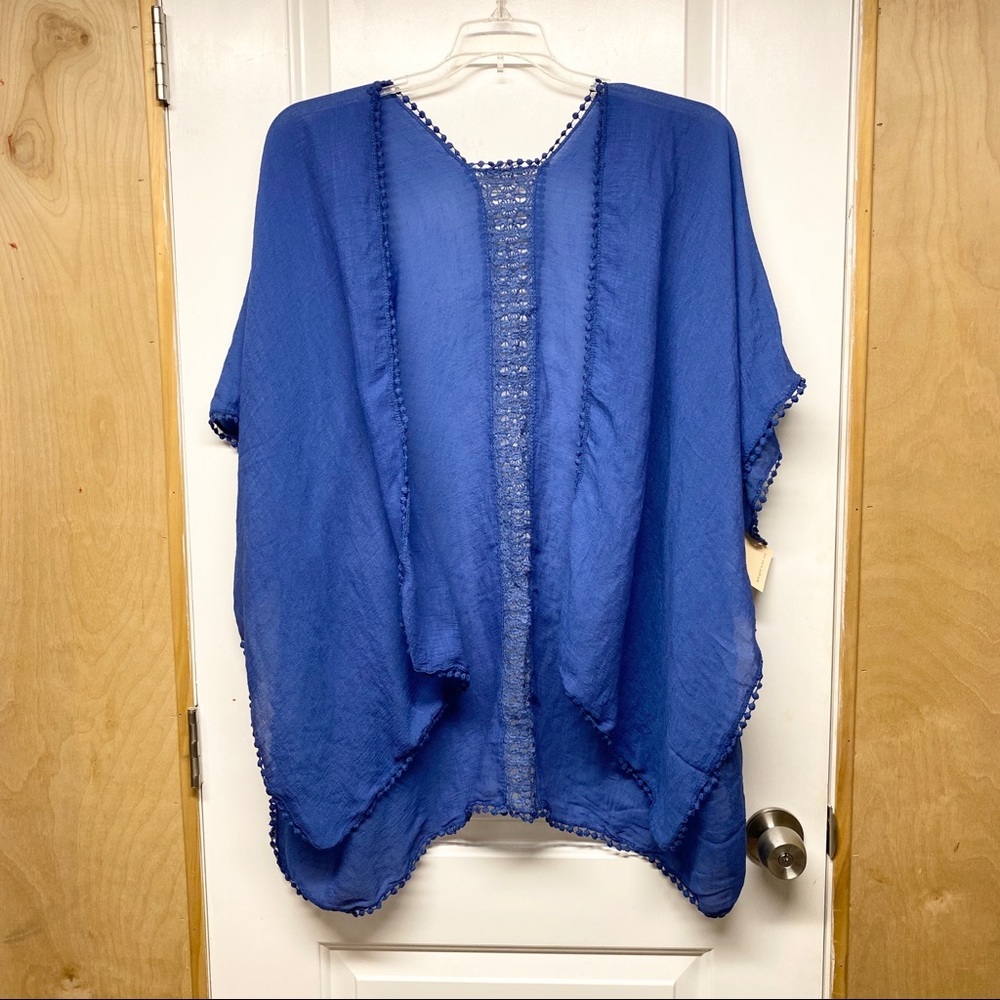 Dark Cobalt Blue Lace Back Strip Kimono
